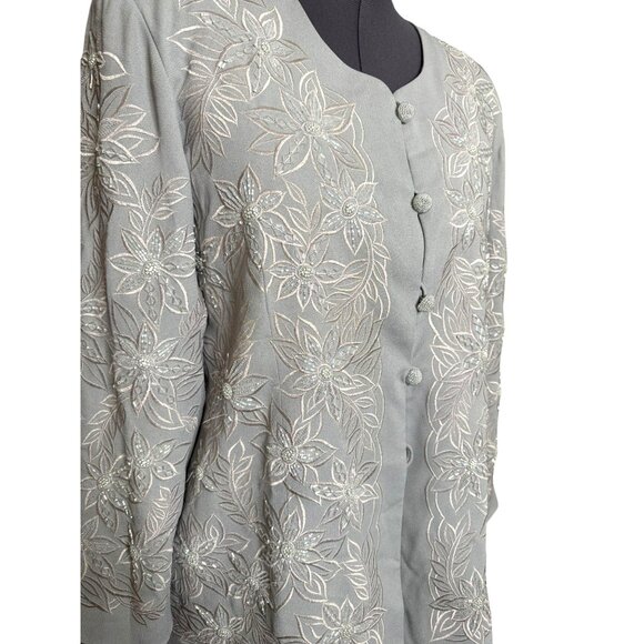 Ben Marc Embroidered Beaded 2-Piece Skirt Suit Size 24 Light Gray - Picture 11 of 12